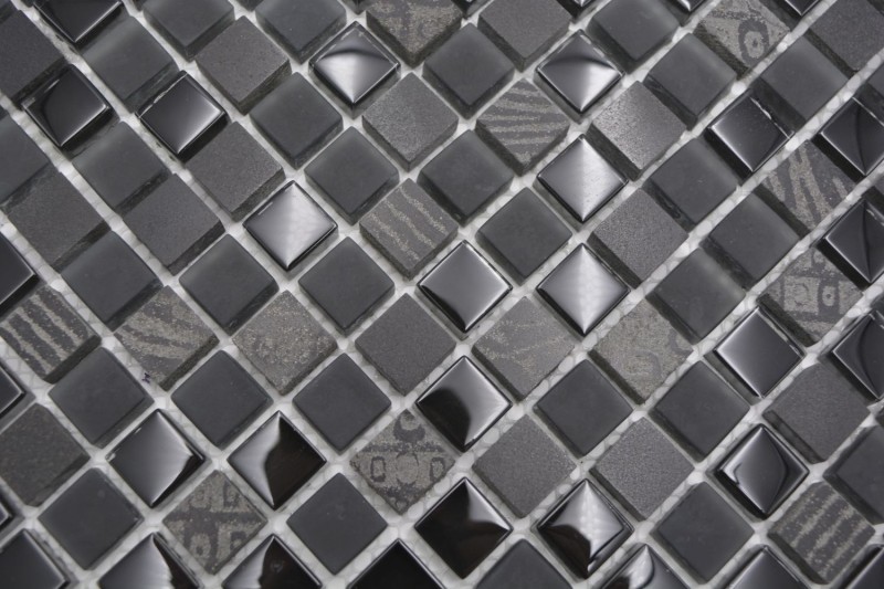 Glass mosaic natural stone mosaic tile dark gray black frosted glass relief marble tile backsplash - MOS83-HQ19