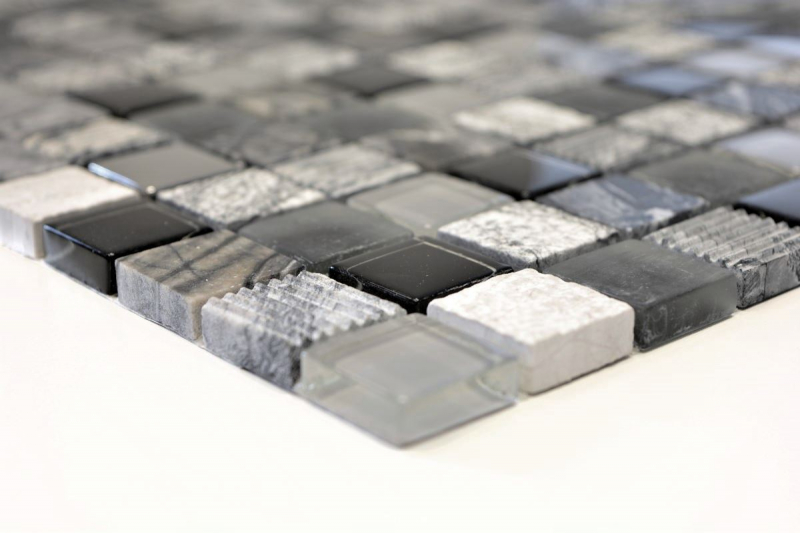 Hand-painted mosaic tile Tile backsplash Translucent gray black Glass mosaic Crystal stone EP gray black silver MOS83-HQ24_m