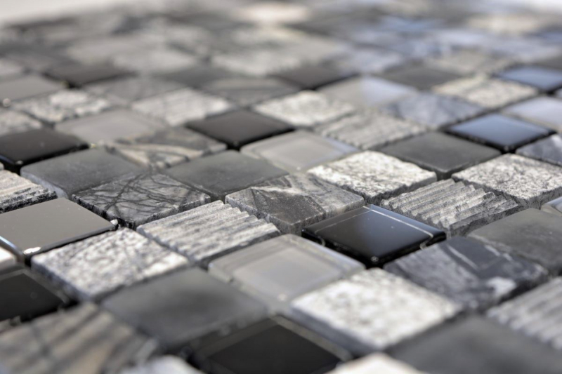 Hand-painted mosaic tile Tile backsplash Translucent gray black Glass mosaic Crystal stone EP gray black silver MOS83-HQ24_m