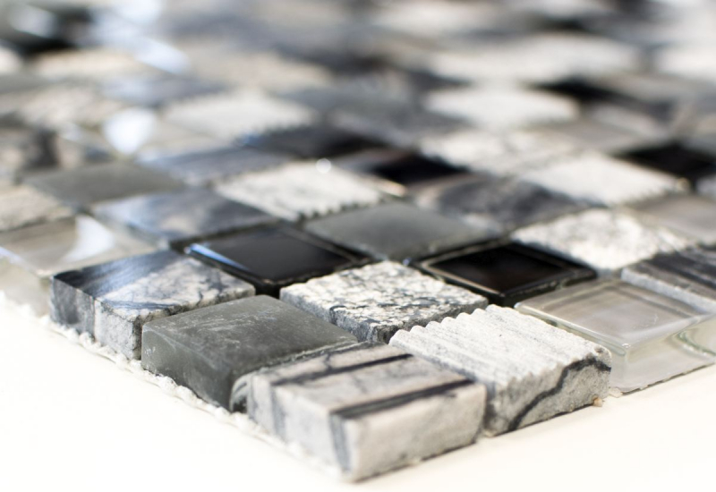 Hand-painted mosaic tile Tile backsplash Translucent gray black Glass mosaic Crystal stone EP gray black silver MOS83-HQ24_m