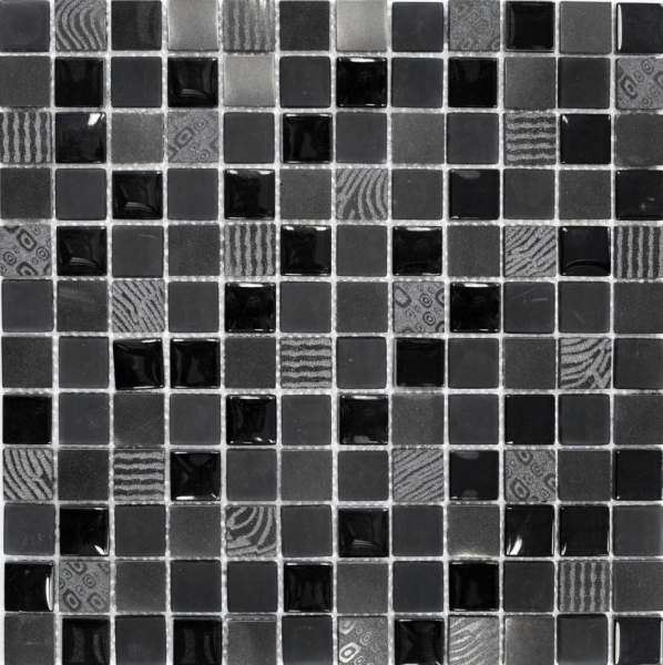 Hand-painted mosaic tile Tile backsplash Translucent dark gray black Glass mosaic Crystal stone Relief dark gray black MOS83-HQ29_m