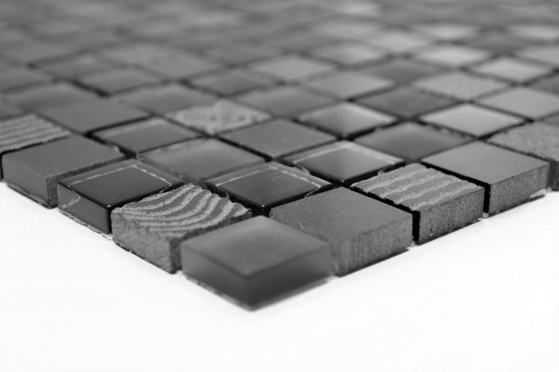 Hand-painted mosaic tile Tile backsplash Translucent dark gray black Glass mosaic Crystal stone Relief dark gray black MOS83-HQ29_m