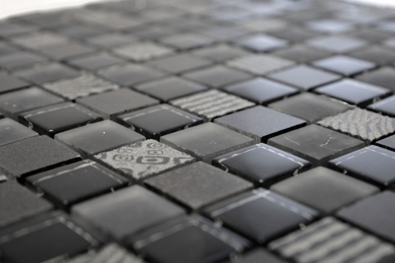 Hand-painted mosaic tile Tile backsplash Translucent dark gray black Glass mosaic Crystal stone Relief dark gray black MOS83-HQ29_m