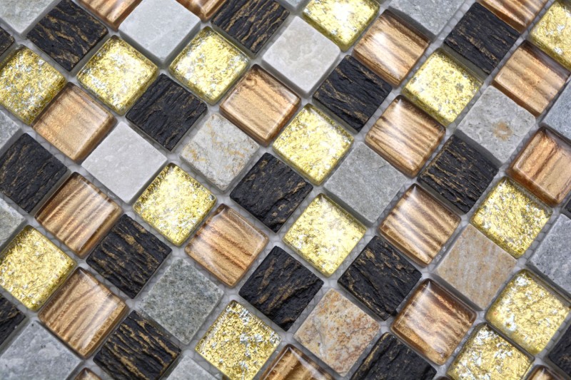 Natural stone rustic quartzite mosaic tile glass mosaic resin gold brown beige structure backsplash kitchen backsplash bathroom WC - MOS83-CR17