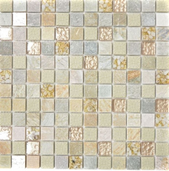 Natural stone rustic quartzite natural stone mosaic tile glass mosaic gold beige light gray honey tile backsplash wall cladding kitchen WC - MOS83-CR27