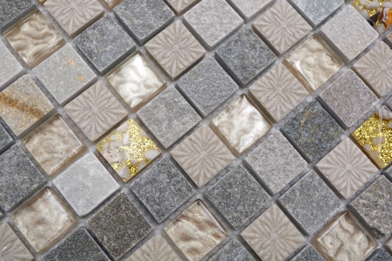Natural stone rustic quartzite natural stone mosaic tile glass mosaic gold beige light gray honey tile backsplash wall cladding kitchen WC - MOS83-CR27