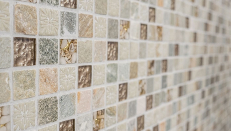 Natural stone rustic quartzite natural stone mosaic tile glass mosaic gold beige light gray honey tile backsplash wall cladding kitchen WC - MOS83-CR27