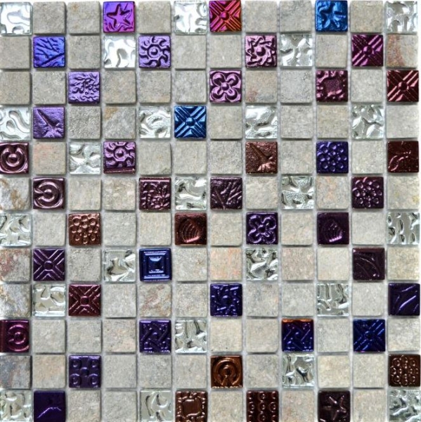 Hand-patterned mosaic tile Tile backsplash Translucent gray Glass mosaic Crystal stone design Quartzite gray MOS83-CR37_m