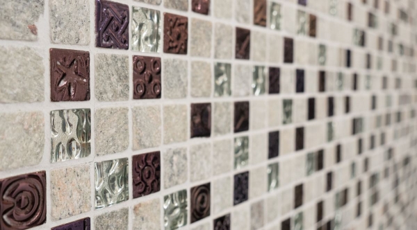 Hand-patterned mosaic tile Tile backsplash Translucent gray Glass mosaic Crystal stone design Quartzite gray MOS83-CR37_m