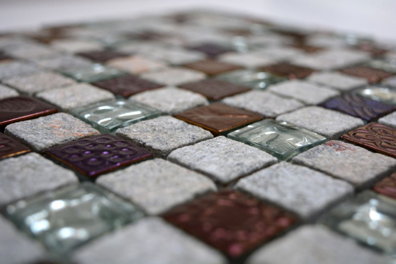 Hand-patterned mosaic tile Tile backsplash Translucent gray Glass mosaic Crystal stone design Quartzite gray MOS83-CR37_m