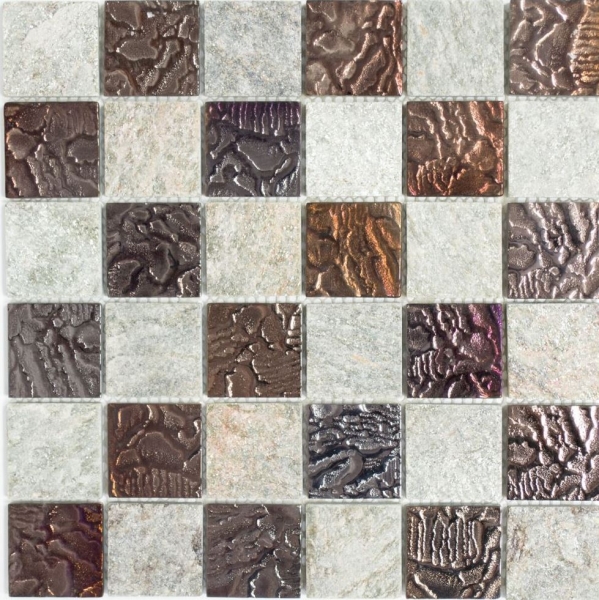 Hand-patterned mosaic tile Tile backsplash Translucent gray Glass mosaic Crystal stone design Quartzite gray MOS88-CR73_m