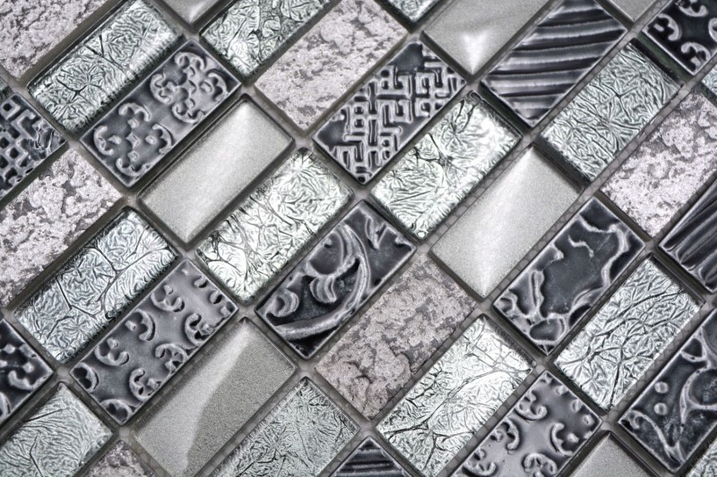 Rectangular mosaic tiles glass mosaic stone retro silver anthracite structure wall cladding kitchen tile WC - MOS83-CRS2
