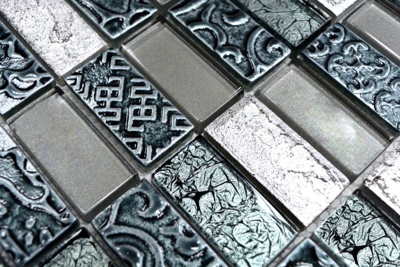 Rectangular mosaic tiles glass mosaic stone retro silver anthracite structure wall cladding kitchen tile WC - MOS83-CRS2