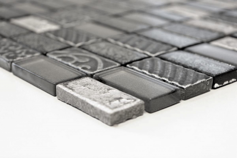 Rectangular mosaic tiles glass mosaic stone retro silver anthracite structure wall cladding kitchen tile WC - MOS83-CRS2