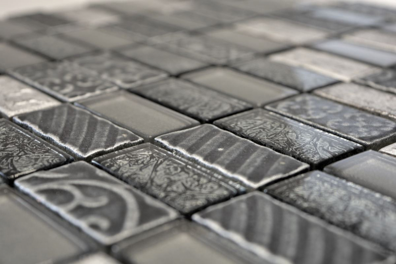 Rectangular mosaic tiles glass mosaic stone retro silver anthracite structure wall cladding kitchen tile WC - MOS83-CRS2