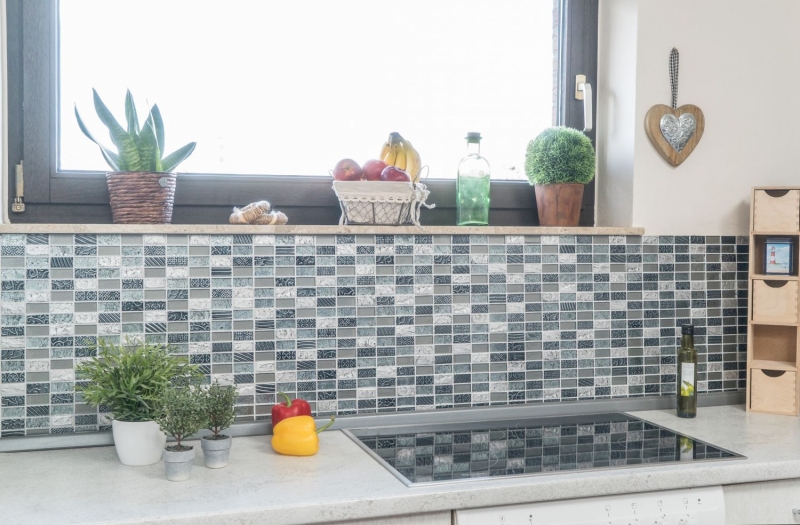 Rectangular mosaic tiles glass mosaic stone retro silver anthracite structure wall cladding kitchen tile WC - MOS83-CRS2