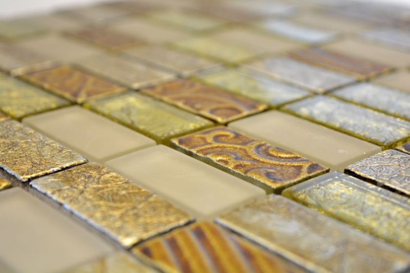 Hand-patterned mosaic tile Tile backsplash Translucent gold Rectangle Glass mosaic Crystal stone Retro gold MOS83-CRS4_m