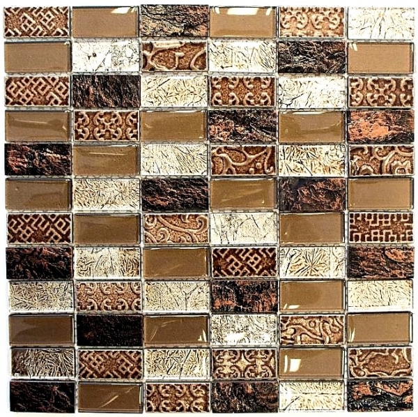 Rectangular mosaic tiles glass mosaic stone retro brown bronze beige structure wall cladding bathroom WC - MOS83-CRS6