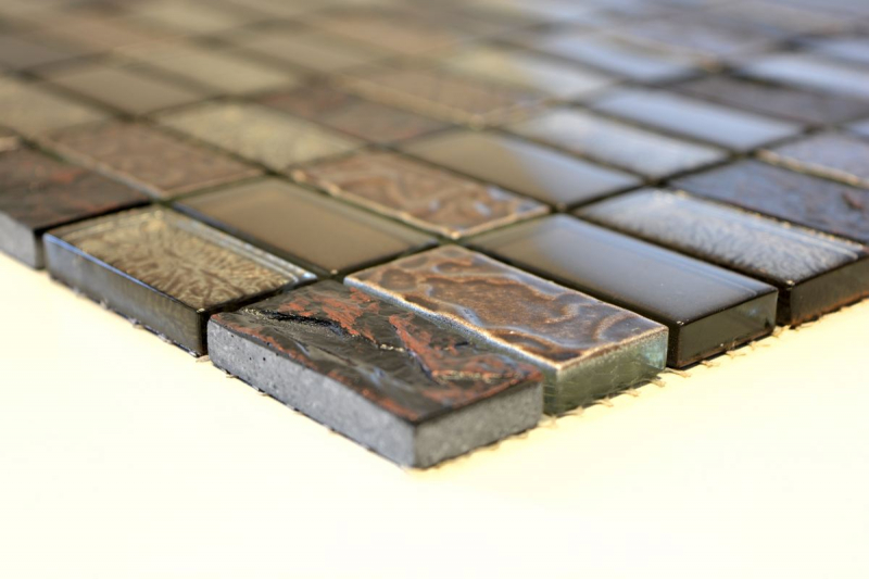 Rectangular mosaic tiles glass mosaic stone retro brown bronze beige structure wall cladding bathroom WC - MOS83-CRS6