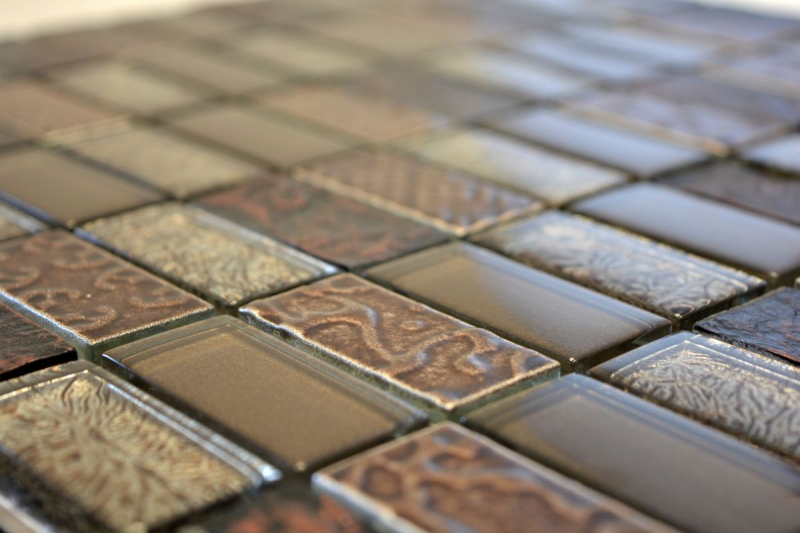 Rectangular mosaic tiles glass mosaic stone retro brown bronze beige structure wall cladding bathroom WC - MOS83-CRS6