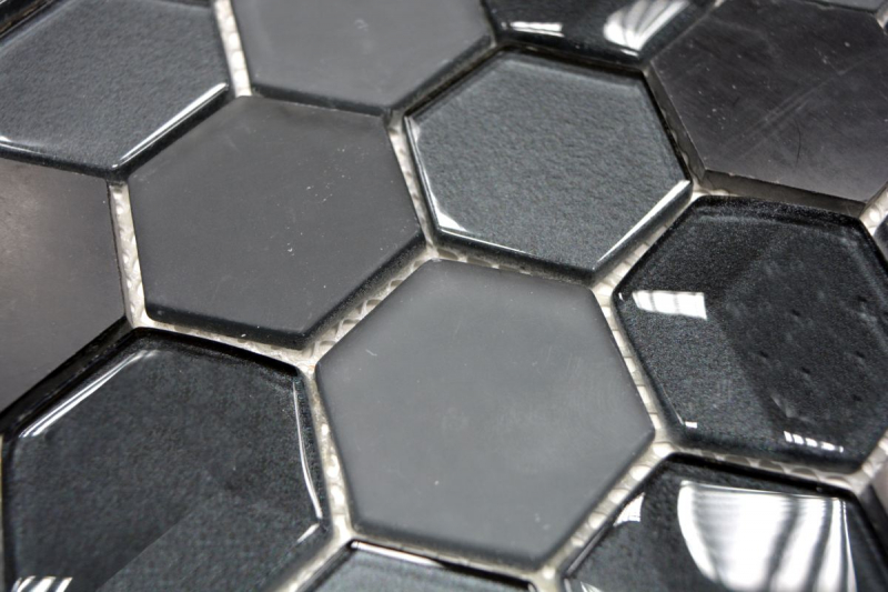 Hand-patterned mosaic tile Tile backsplash Translucent black Hexagon glass mosaic Crystal stone 3D black MOS11D-33_m