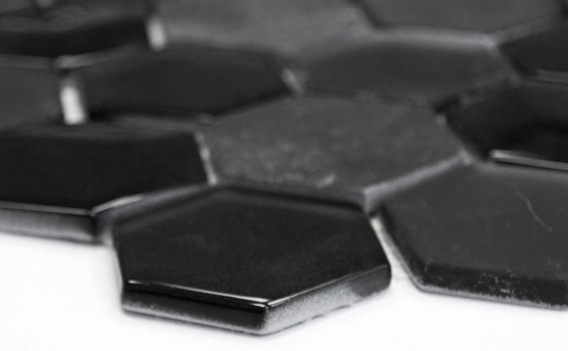 Hand-patterned mosaic tile Tile backsplash Translucent black Hexagon glass mosaic Crystal stone 3D black MOS11D-33_m