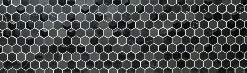 Hand-patterned mosaic tile Tile backsplash Translucent black Hexagon glass mosaic Crystal stone 3D black MOS11D-33_m
