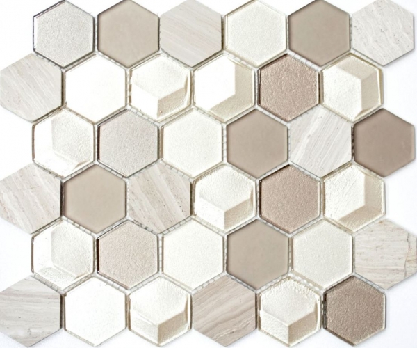 Hand-patterned mosaic tile Tile backsplash Translucent light gray Hexagon glass mosaic Crystal stone 3D light gray MOS11D-44_m