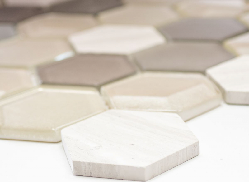 Hand-patterned mosaic tile Tile backsplash Translucent light gray Hexagon glass mosaic Crystal stone 3D light gray MOS11D-44_m