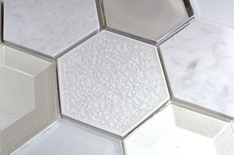 Hexagonal glass mosaic natural stone tiles marble white mirror glass tile splashback wall kitchen - MOS11E-66