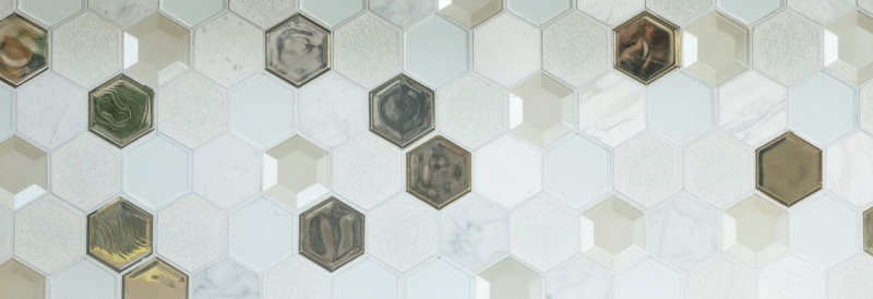 Hexagonal glass mosaic natural stone tiles marble white mirror glass tile splashback wall kitchen - MOS11E-66