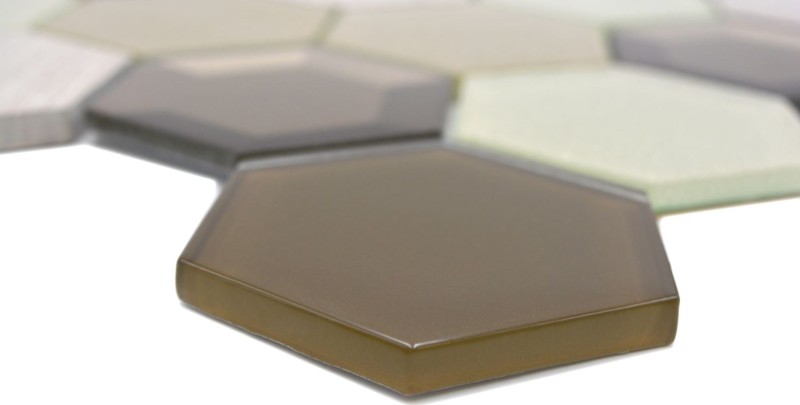 Hexagonal glass mosaic natural stone tiles beige cream bronze marble backsplash wall bathroom WC - MOS11E-77