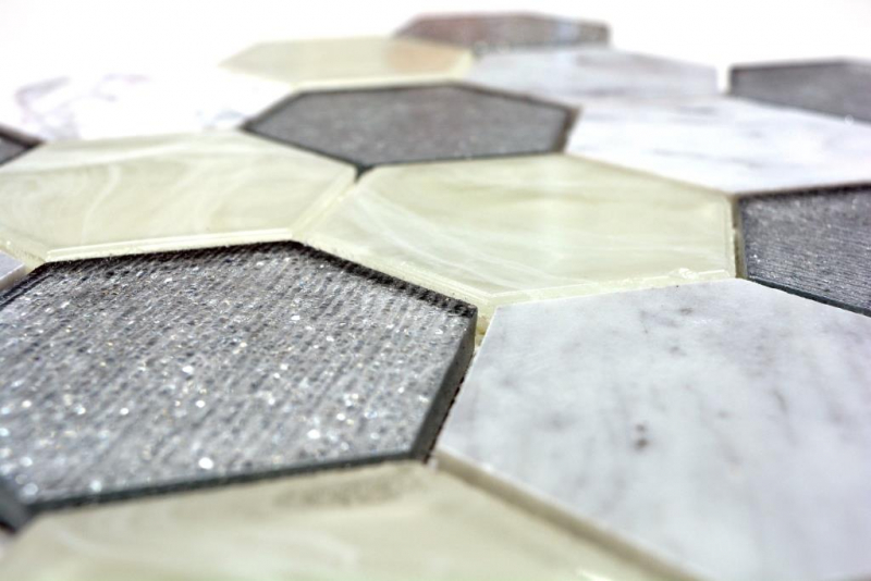 Mosaic tile Translucent gray silver Hexagon glass mosaic Crystal stone gray silver MOS11E-88_f