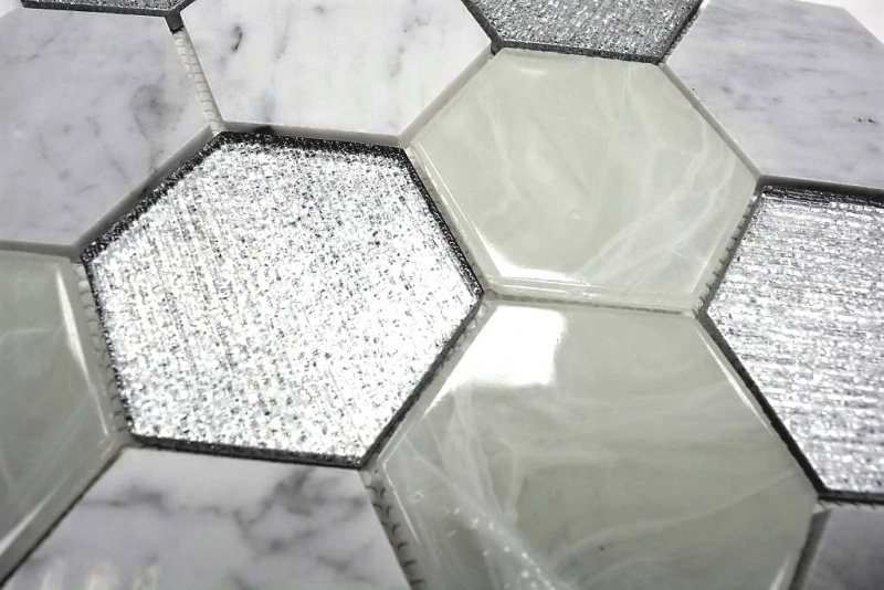Mosaic tile Translucent gray silver Hexagon glass mosaic Crystal stone gray silver MOS11E-88_f