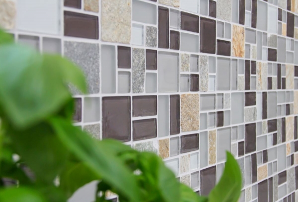 Hand-painted mosaic tile tile backsplash translucent gray brown combination glass mosaic Crystal stone gray brown MOS88-0206_m