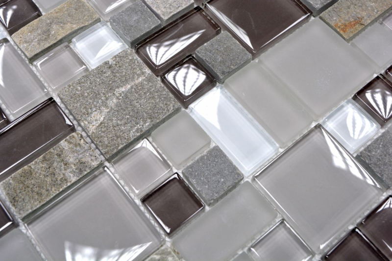 Hand-painted mosaic tile tile backsplash translucent gray brown combination glass mosaic Crystal stone gray brown MOS88-0206_m