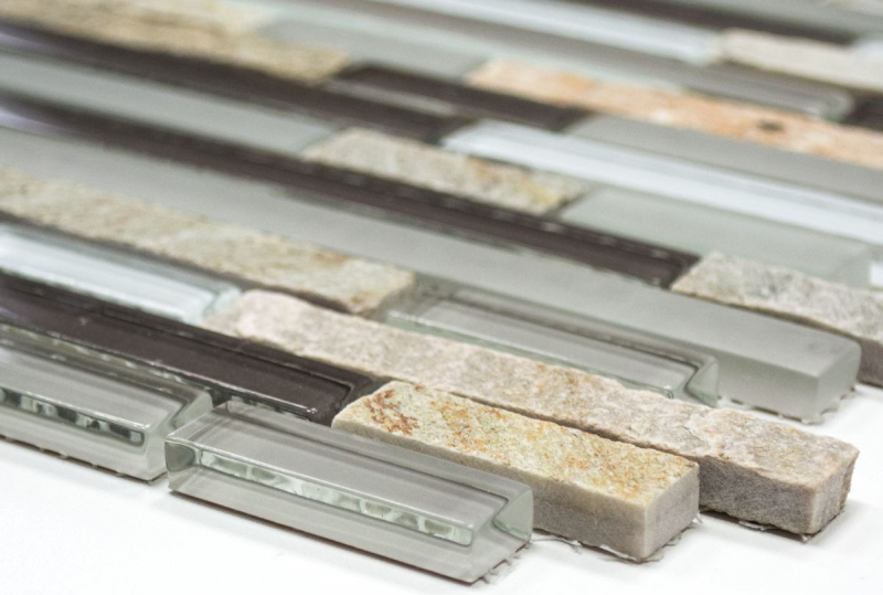Mosaic tile kitchen splashback translucent gray brown composite glass mosaic Crystal stone gray brown MOS86-0202_f