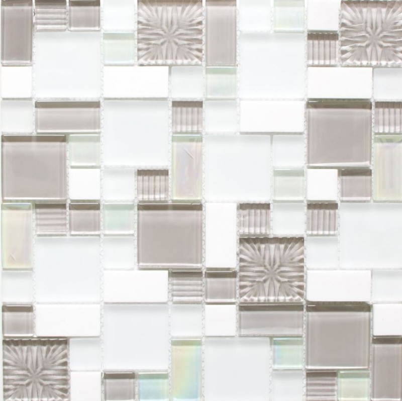 Hand-painted mosaic tile tile backsplash translucent white gray combination glass mosaic Crystal stone white gray white matt MOS88-MC659_m
