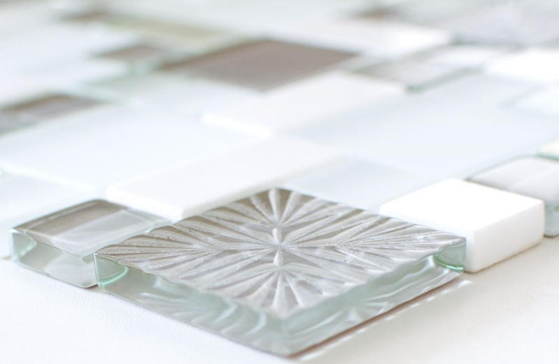 Hand-painted mosaic tile tile backsplash translucent white gray combination glass mosaic Crystal stone white gray white matt MOS88-MC659_m