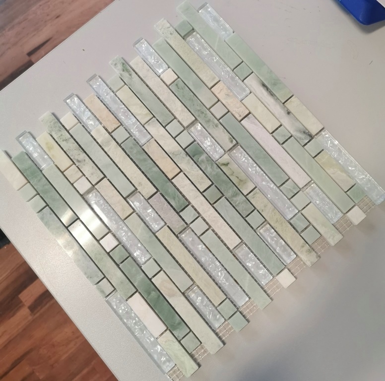 Glass mosaic natural stone mosaic tiles cream white greenish tint with shimmer Wall cladding kitchen bathroom WC - MOS87-MV738