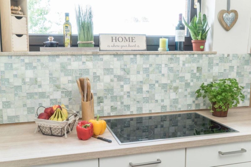 Natural stone glass mosaic marble mosaic tiles light gray gray-green white with stitch tile backsplash wall - MOS88-MC639