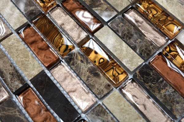 Strip mosaic tiles glass mosaic beige brown cream orange natural stone marble wall kitchen bathroom WC - MOS87-1310
