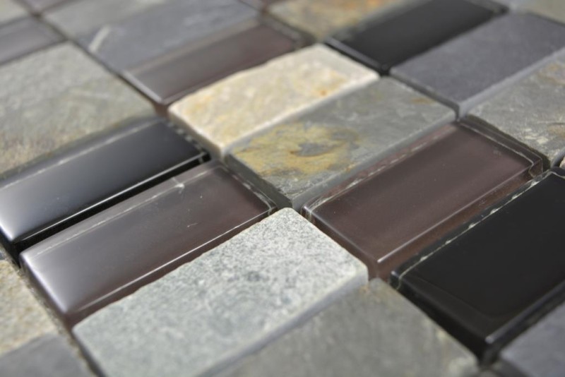 Rectangular mosaic tiles glass mosaic beige black anthrzit stone tile backsplash kitchen backsplash bathroom WC - MOS87-1312