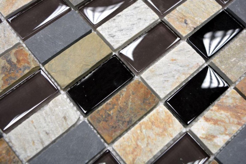 Rectangular mosaic tiles glass mosaic beige black anthrzit stone tile backsplash kitchen backsplash bathroom WC - MOS87-1312