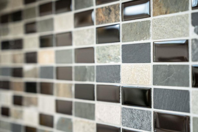Rectangular mosaic tiles glass mosaic beige black anthrzit stone tile backsplash kitchen backsplash bathroom WC - MOS87-1312