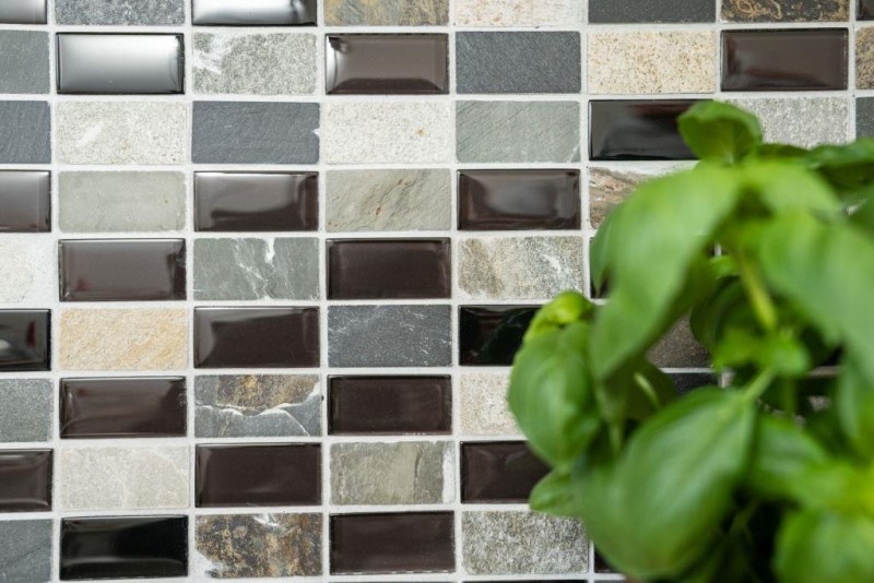 Rectangular mosaic tiles glass mosaic beige black anthrzit stone tile backsplash kitchen backsplash bathroom WC - MOS87-1312