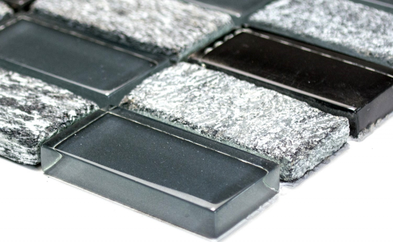 Mosaic tile kitchen splashback translucent gray black rectangle glass mosaic Crystal stone gray black MOS87-1303_f