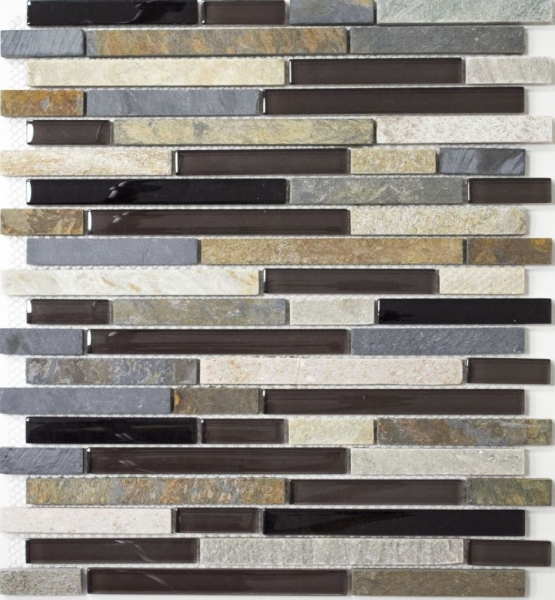 Hand-painted mosaic tile Tile backsplash Translucent beige brown gray black composite glass mosaic Crystal stone MOS86-0206_m