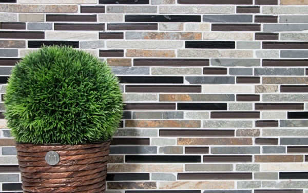 Hand-painted mosaic tile Tile backsplash Translucent beige brown gray black composite glass mosaic Crystal stone MOS86-0206_m