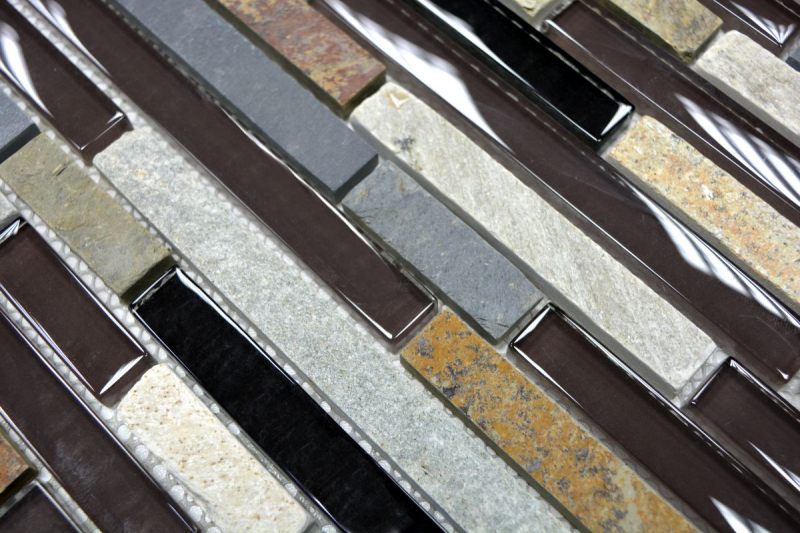 Hand-painted mosaic tile Tile backsplash Translucent beige brown gray black composite glass mosaic Crystal stone MOS86-0206_m